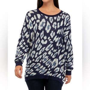Wonderly NEW Leopard Printed Knit Sweater Pulllover Size M Blue Animal Print